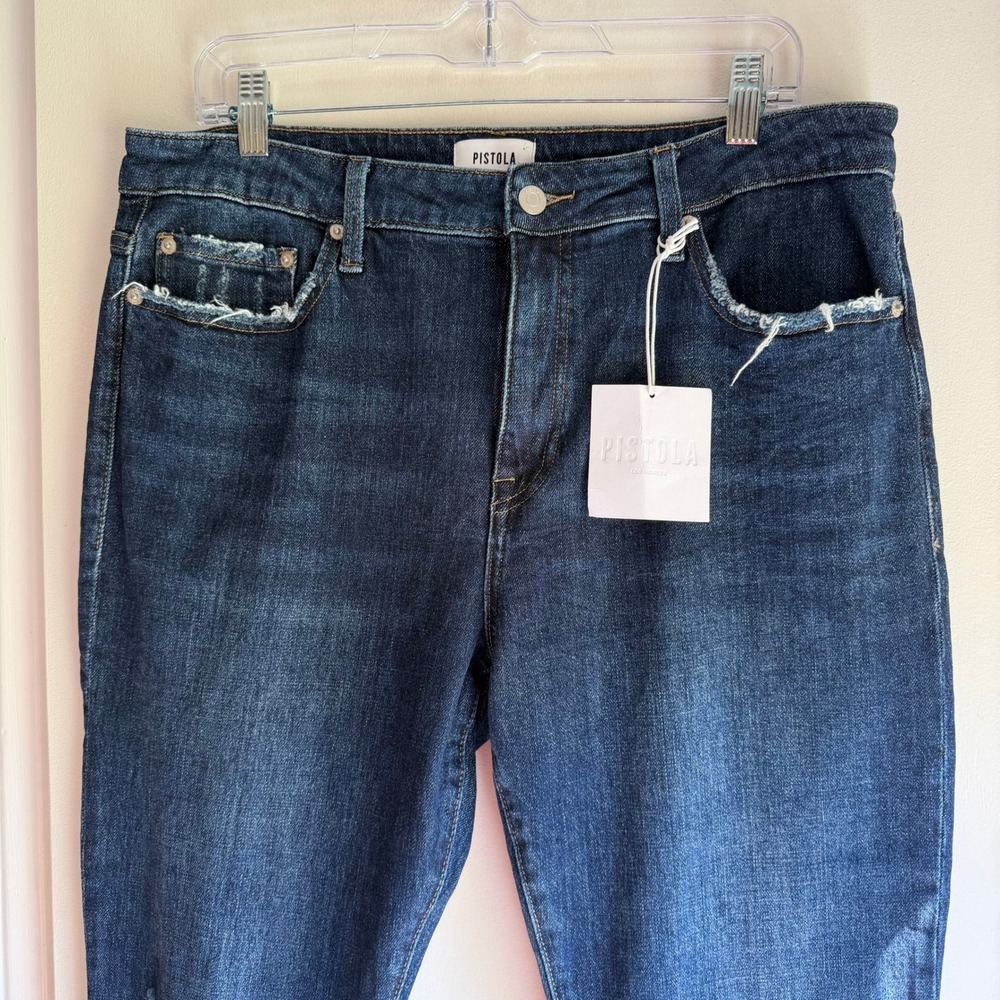 Pistola Essex Distressed High Rise Skinny Jeans Dark Indigo Raw Hem 32 Q6643CSF - Picture 2 of 10
